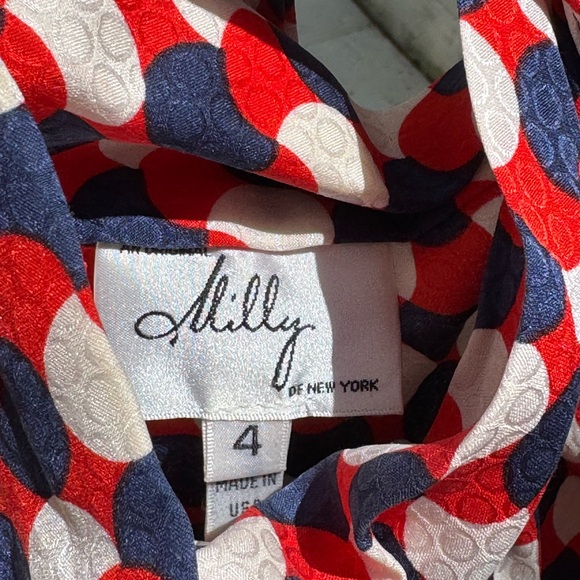 Milly Red and Blue Polka Dot Silk Blouse - Picture 3 of 4